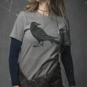 Crow Women's T-Shirt Hand Print Dual-Blend Tee Raven Shirt Eco Fashion Shirt