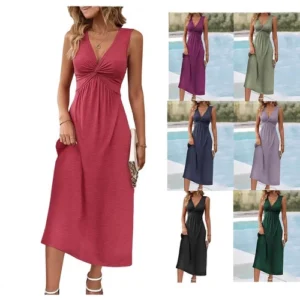 Women Summer Strappy Dress V-Neck Ruched Work Party Evening Clubwear Party Dress