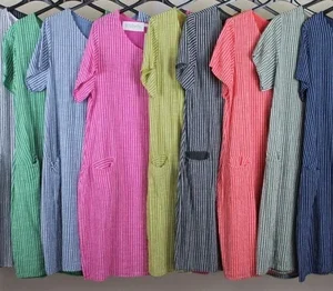 New Ladies Summer  Italian Quirky Striped Cotton Scoop Neck Tunic Dress