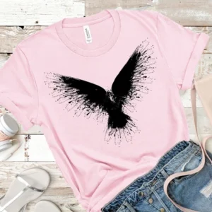 Crow Women's T-Shirt Hand Print Dual-Blend Tee Raven Shirt Eco Fashion Shirt