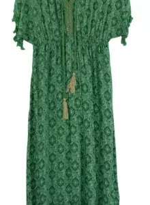 Ladies Italian Lagenlook Summer Fine Print Kaftan Style V-neck Maxi.