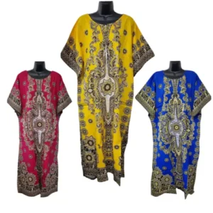 New Womens 100% COTTON Long Kaftan Dress Summer Dashiki African Print One Size