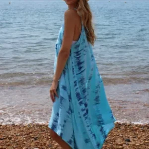 BLUE TIE DYE STRAPPY ASYMMETRICAL DRESS