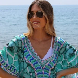 LONG SEA GREEN AND BLUE KAFTAN DRESS