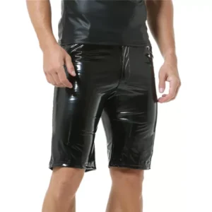 Mens Shiny Leather Shorts Fashion Wet Look Leather Short Pant Pole Dance Costume
