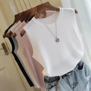Fashion Woman Blouse Sleeveless Blouse Women Knitted Blouse Shirt Women
