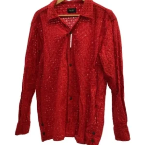 Red Cotton Long-Sleeve Blouse, Casual Shirt, Women's Fashion