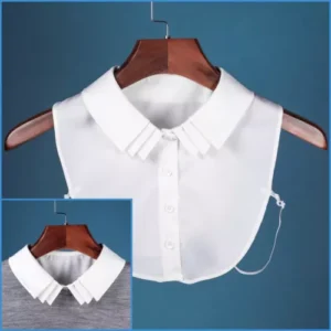 White Layered Pointed Collar Polyester False Collar Shirt Faux Blouse Round Top