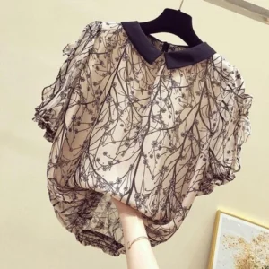 2023 Summer Women Chiffon Blouse Shirt Female Elegant Fashion Blouses