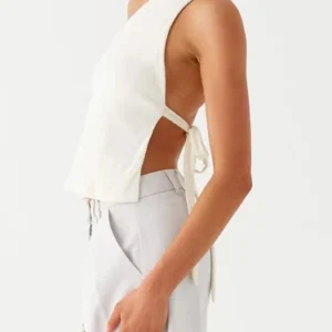 Elegant One Shoulder Blouse Women s Fashionable Sleeveless Top with Chic Side
