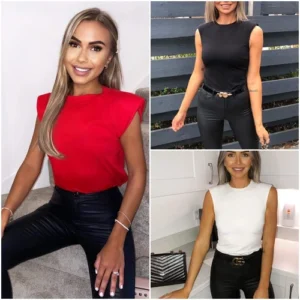 Womens Ladies Padded Shoulder Sleeveless Summer Fashion T-Shirt Tee Pad Vest Top