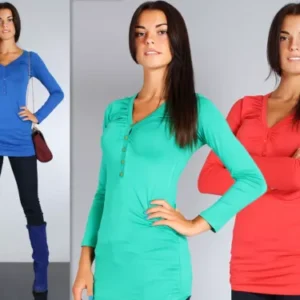Women's Casual Top With Buttons V Neck Blouse Shirt Tunic Jumper Sizes 8-18 8161