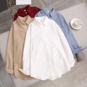 Fashion Loose White Shirt Women Korean Buttons Shirts Turn-down Collar Blouses