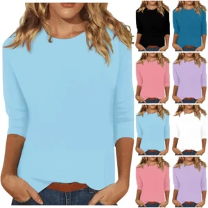 New Women's Fashion Casual Three Quarter Sleeve T-Shirt Solid O-Neck Tops